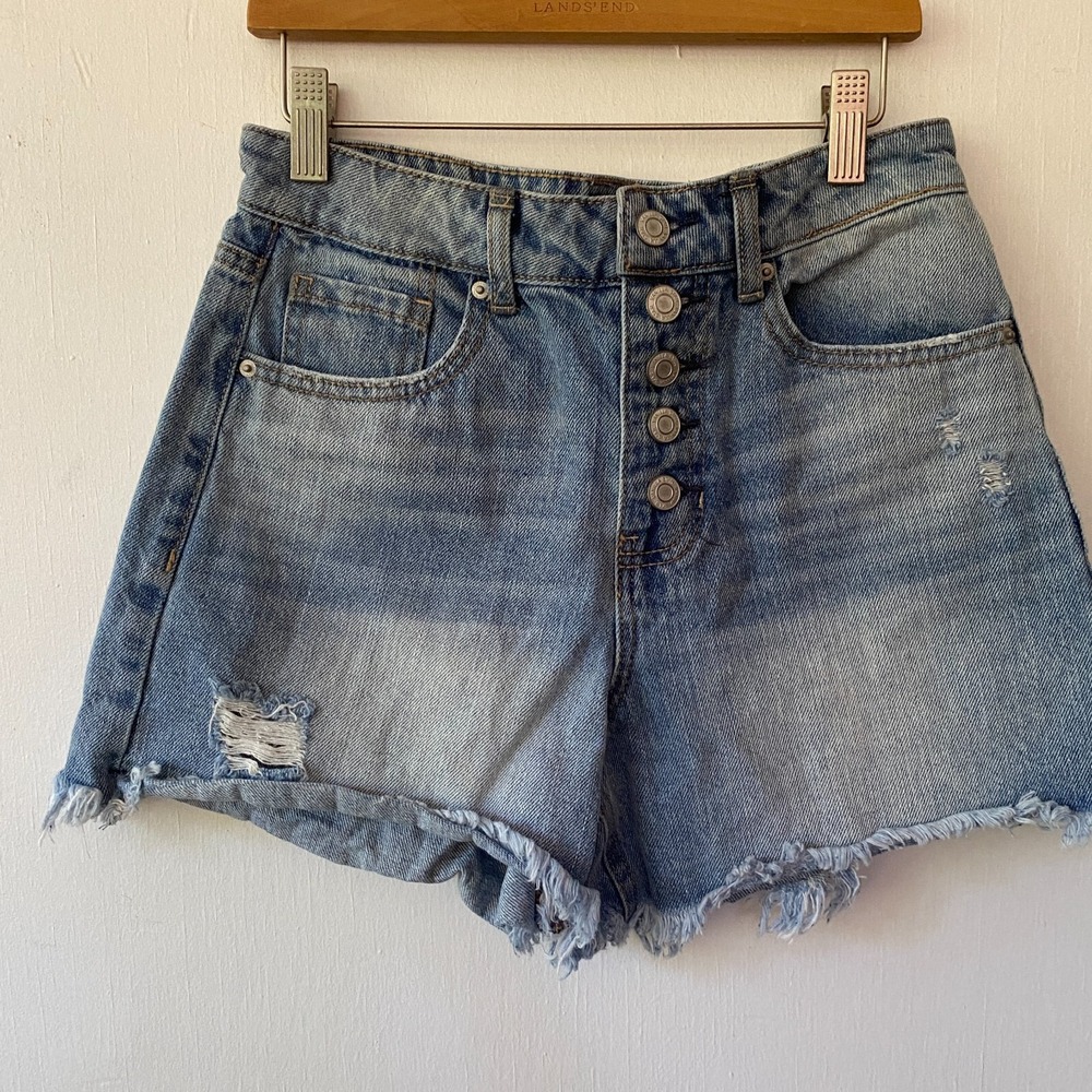 Vanilla Star Button Fly Jean Shorts Juniors 3 Distressed Denim Y2K‎ Grunge Indie